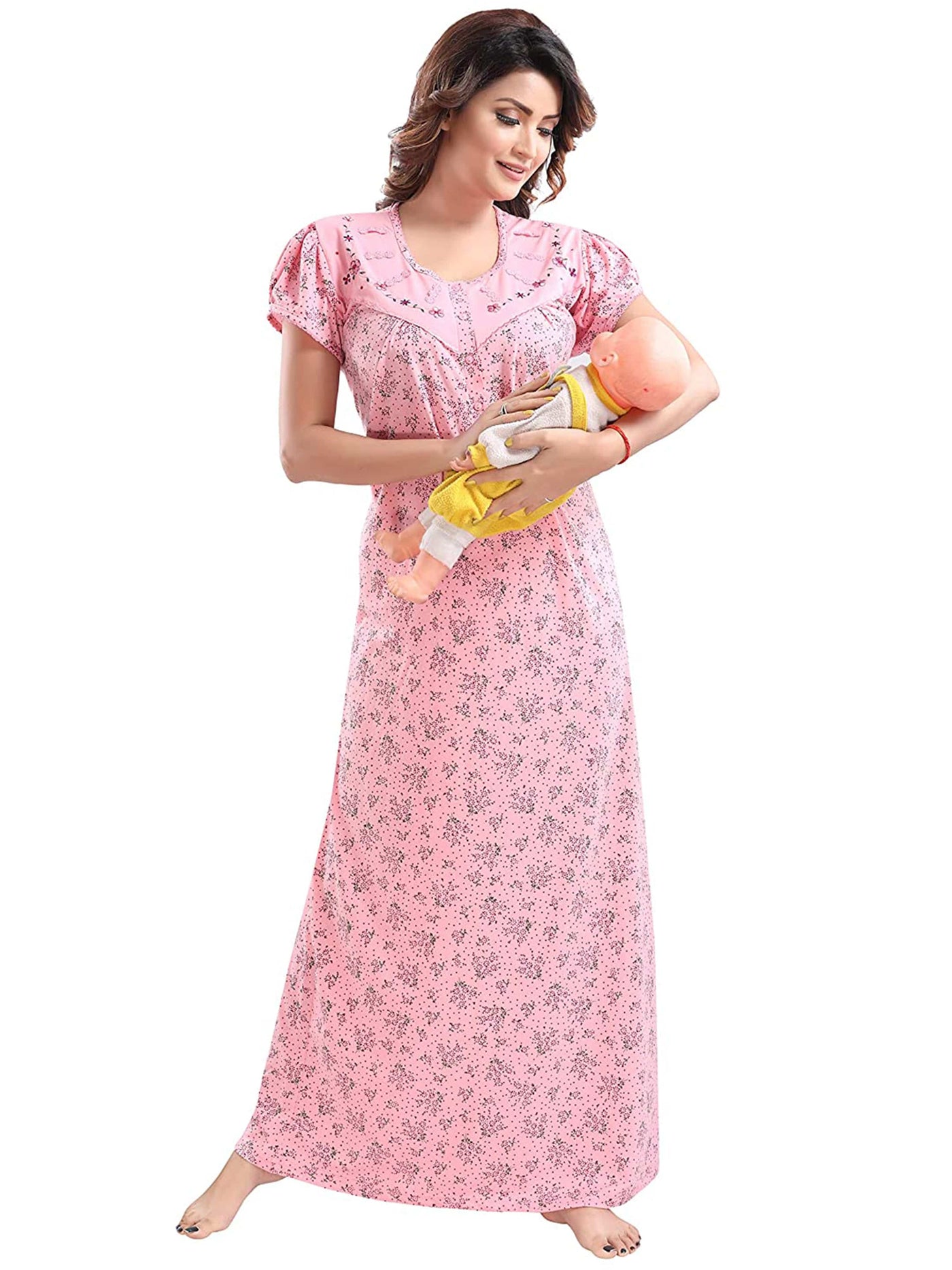 Peach Cotton Blend Designer Nighty 