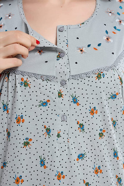 Cotton Blend Designer Nighty | Cloud Grey