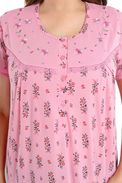 Pink Cotton Blend Designer Nighty