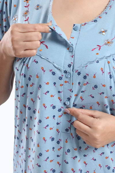 Steel Blue Cotton Blend Designer Nighty