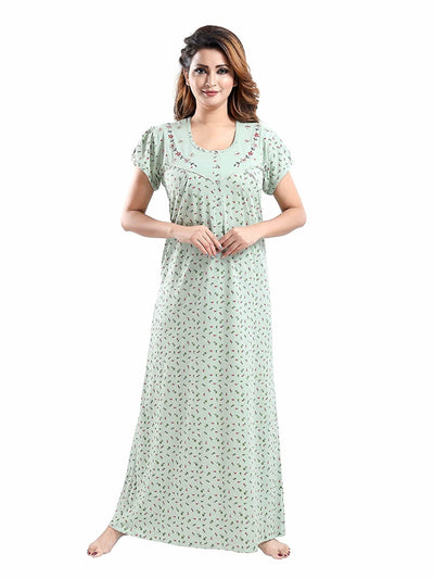 Parrot Green Cotton Blend Designer Nighty 