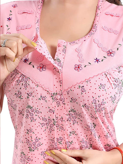 Peach Cotton Blend Designer Nighty 