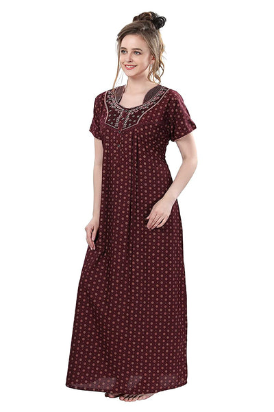 Maroon Cotton Designer Nighty