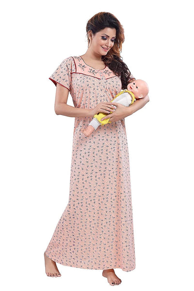 Orange Cotton Blend Designer Nighty