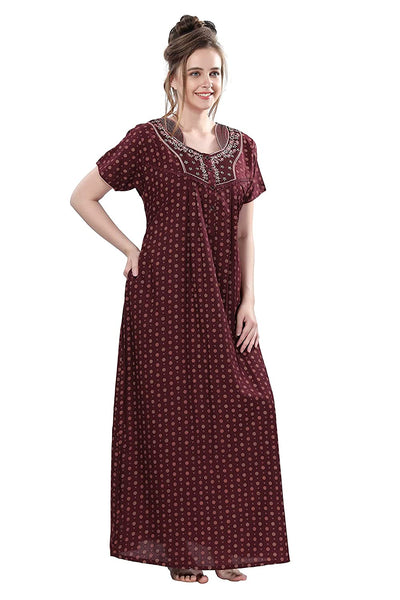 Maroon Cotton Designer Nighty