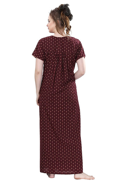 Maroon Cotton Designer Nighty