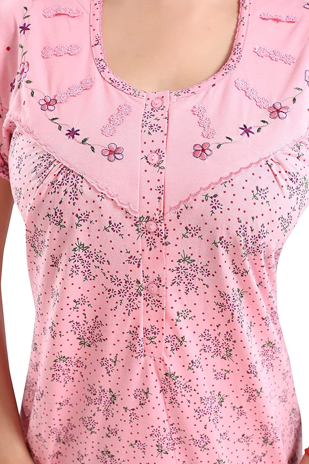 Peach Cotton Blend Designer Nighty 