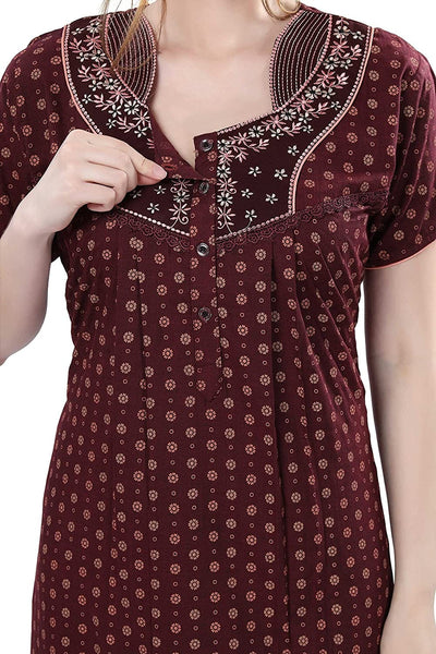 Maroon Cotton Designer Nighty