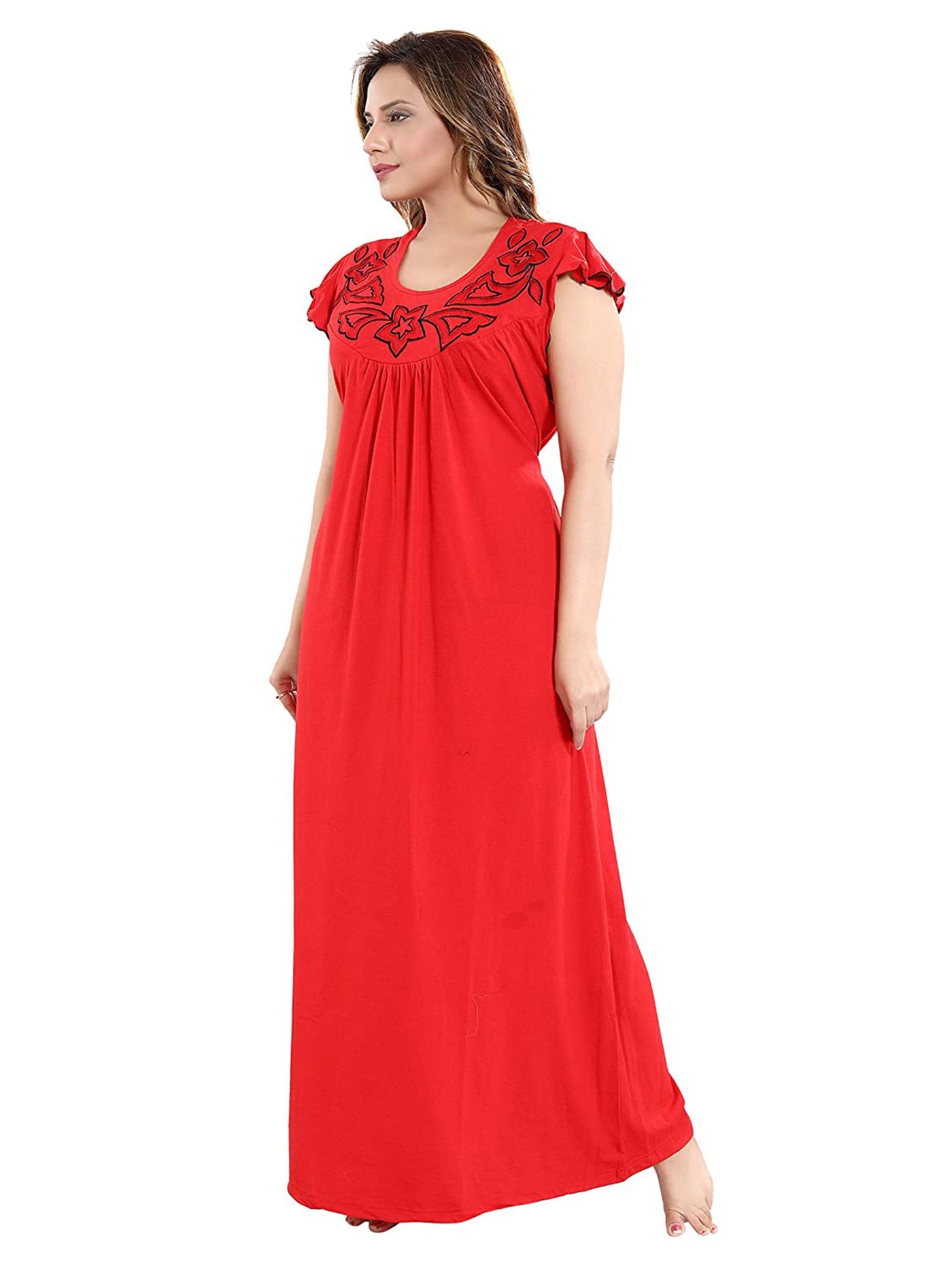 Orange Cotton Blend Designer Nighty 