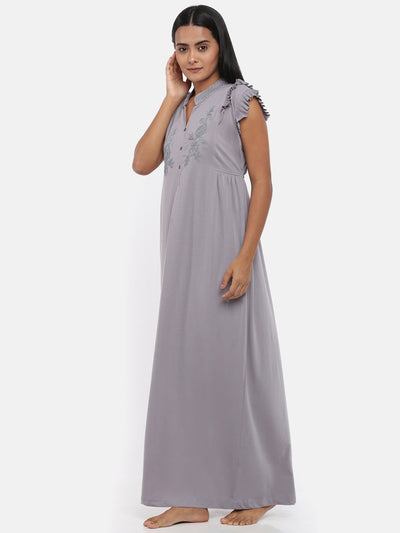 Silver Cotton Blend Designer Nighty