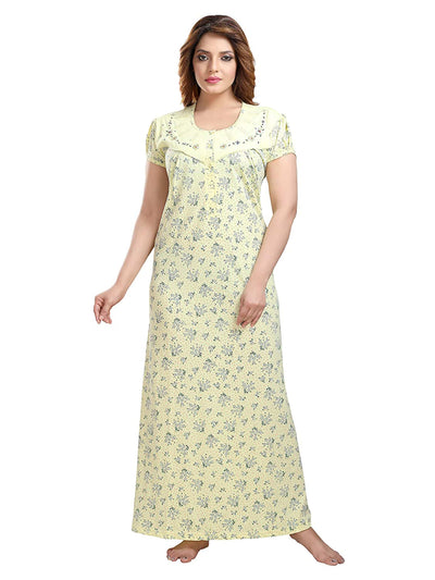 Cotton Blend Designer Nighty Yellow