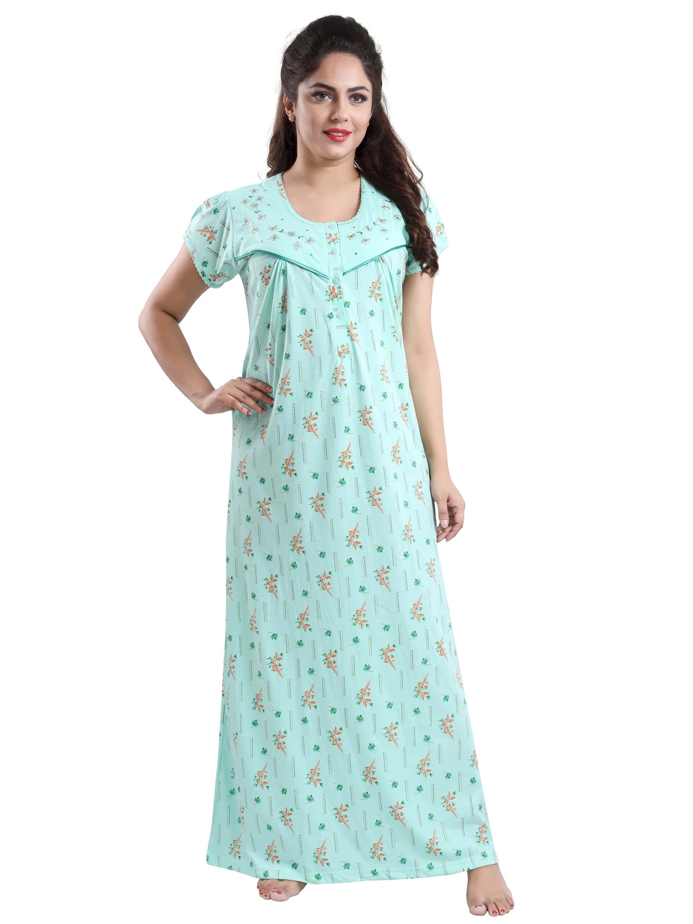 Spring Green Cotton Blend Designer Nighty