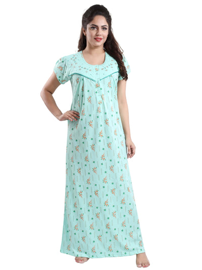 Spring Green Cotton Blend Designer Nighty