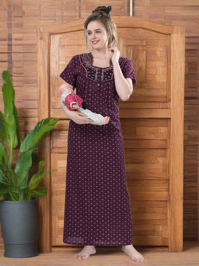  Wine Cotton Designer Nighty 