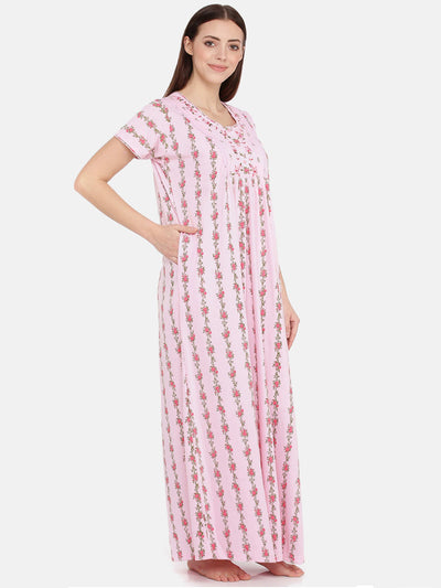 Lilly Pink Cotton Blend Designer Nighty