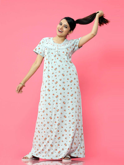 Grey Cotton Blend Designer Nighty  