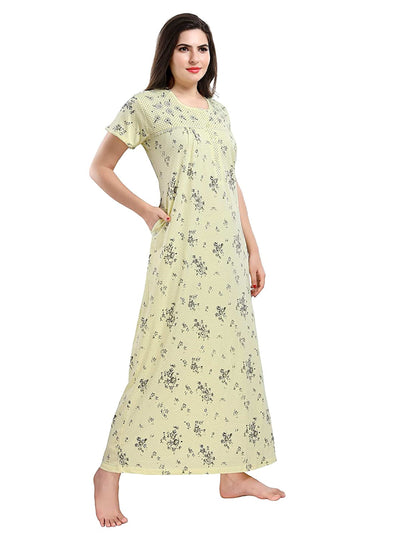 Cotton Blend Designer Nighty Yellow