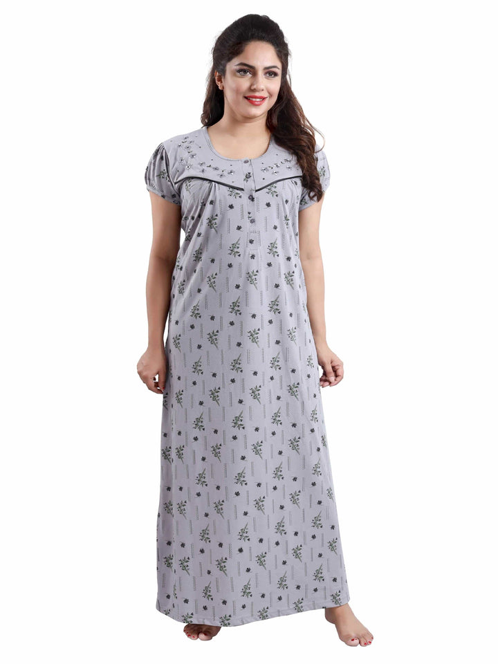  Cotton Blend Nighty  Buy Grey Hosiery Cotton Nighty with Embroidery|Nigth Gown| 9shines label- 9shines label 