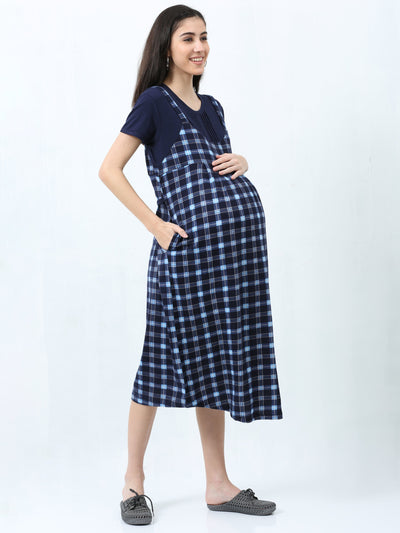 Blue Checks Hosiery Cotton Designer Nighty