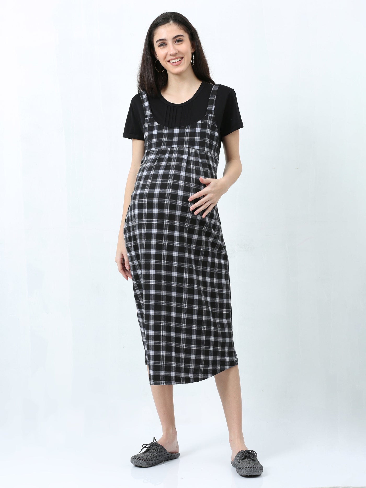 Hosiery Cotton Maternity Nighty Black & Grey