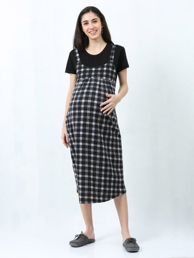 Hosiery Cotton Maternity Nighty Black & Grey