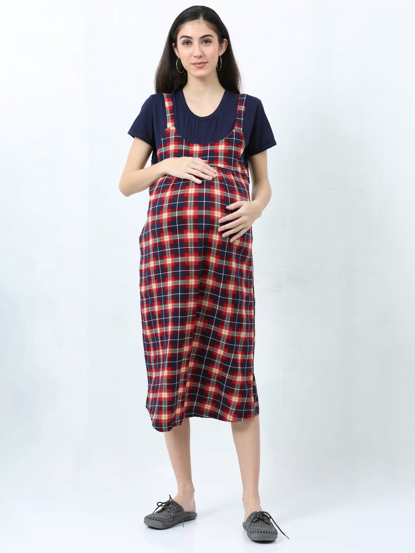 Hosiery Cotton Maternity Nighty Red & Yellow