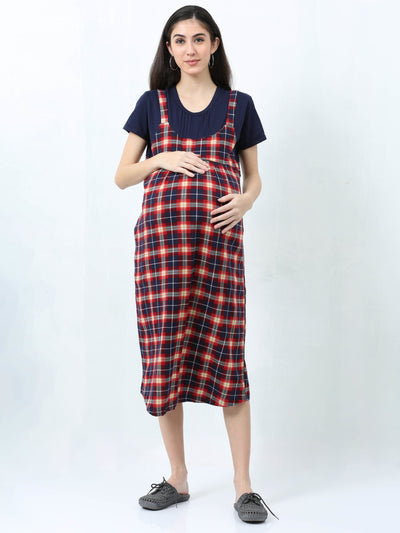 Hosiery Cotton Maternity Nighty Red & Yellow