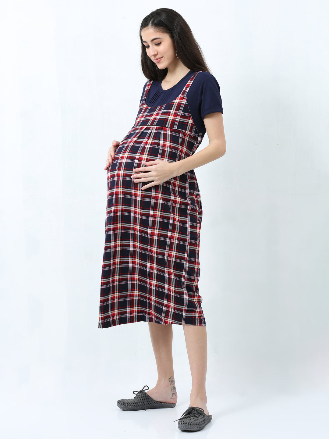  Maternity Short Nighty  Hosiery Cotton Maternity Nighty | Dark Red Maternity Nighty- 9shines label 