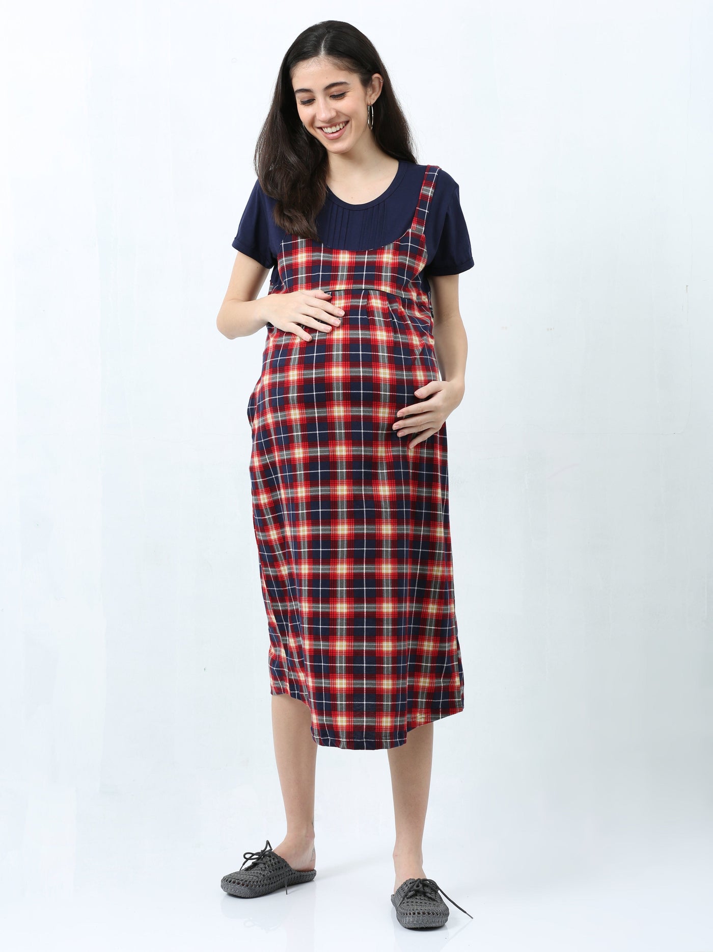 Hosiery Cotton Maternity Nighty Red & Yellow