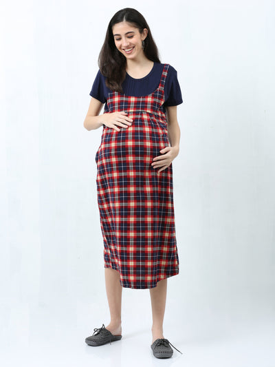 Hosiery Cotton Maternity Nighty Red & Yellow