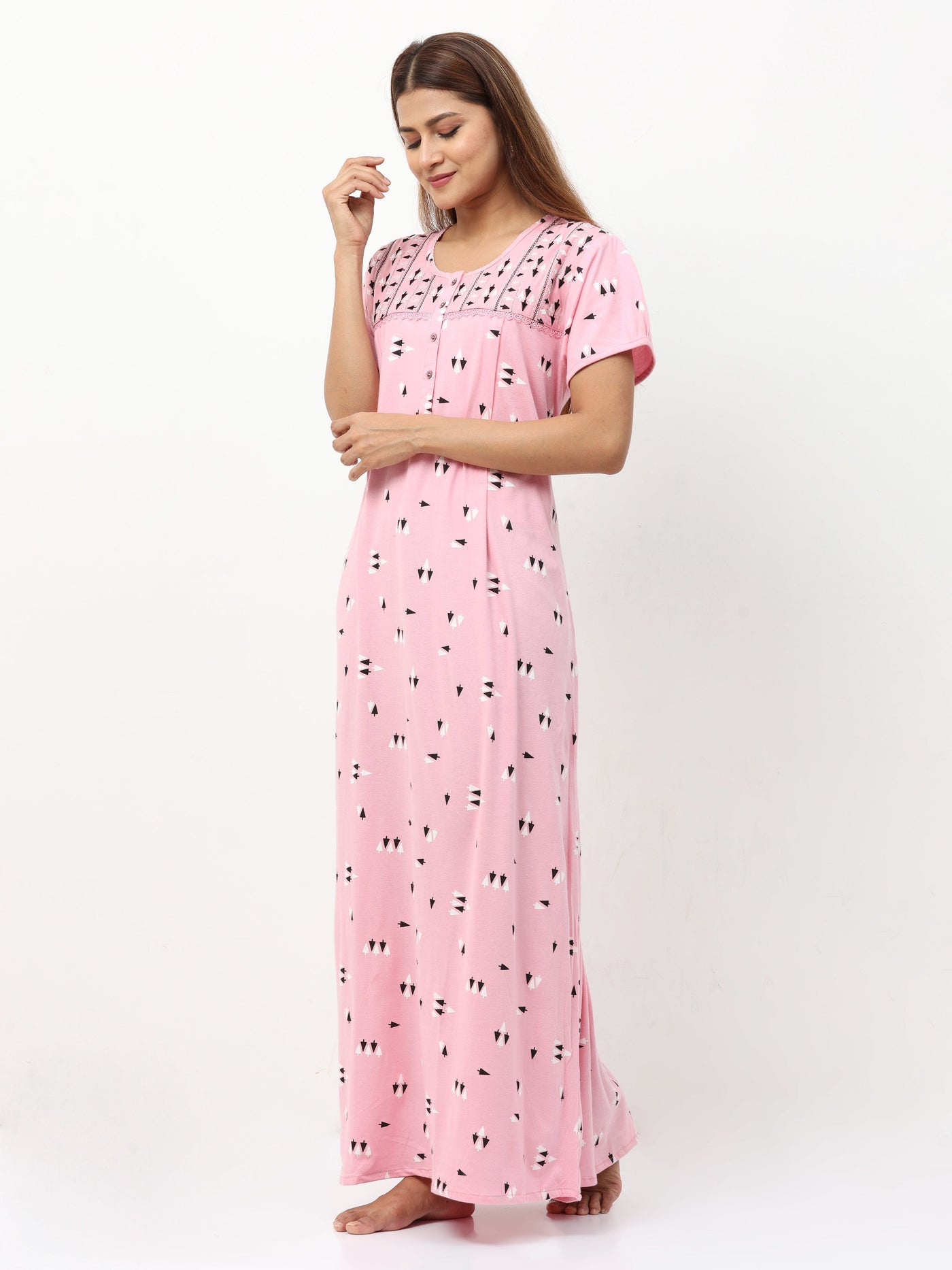 Hosiery Cotton Maternity Feeding Nighty Light Pink