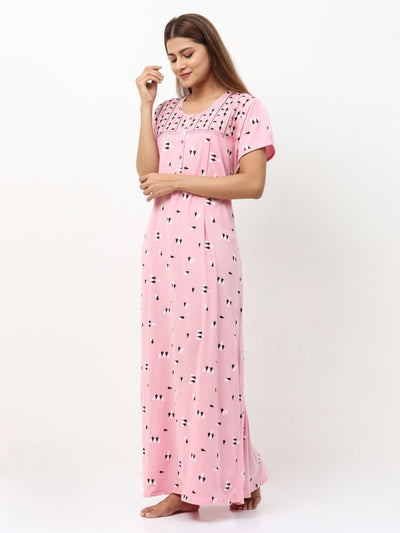 Hosiery Cotton Maternity Feeding Nighty Light Pink