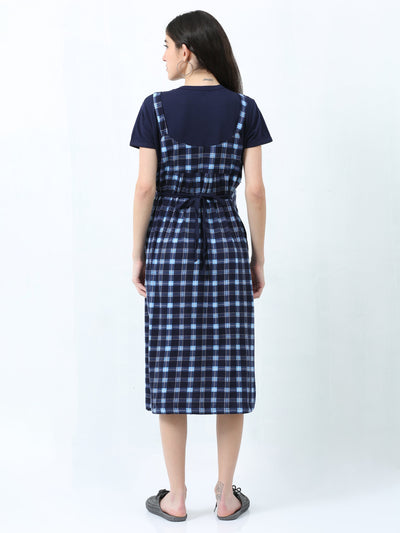 Blue Checks Hosiery Cotton Designer Nighty