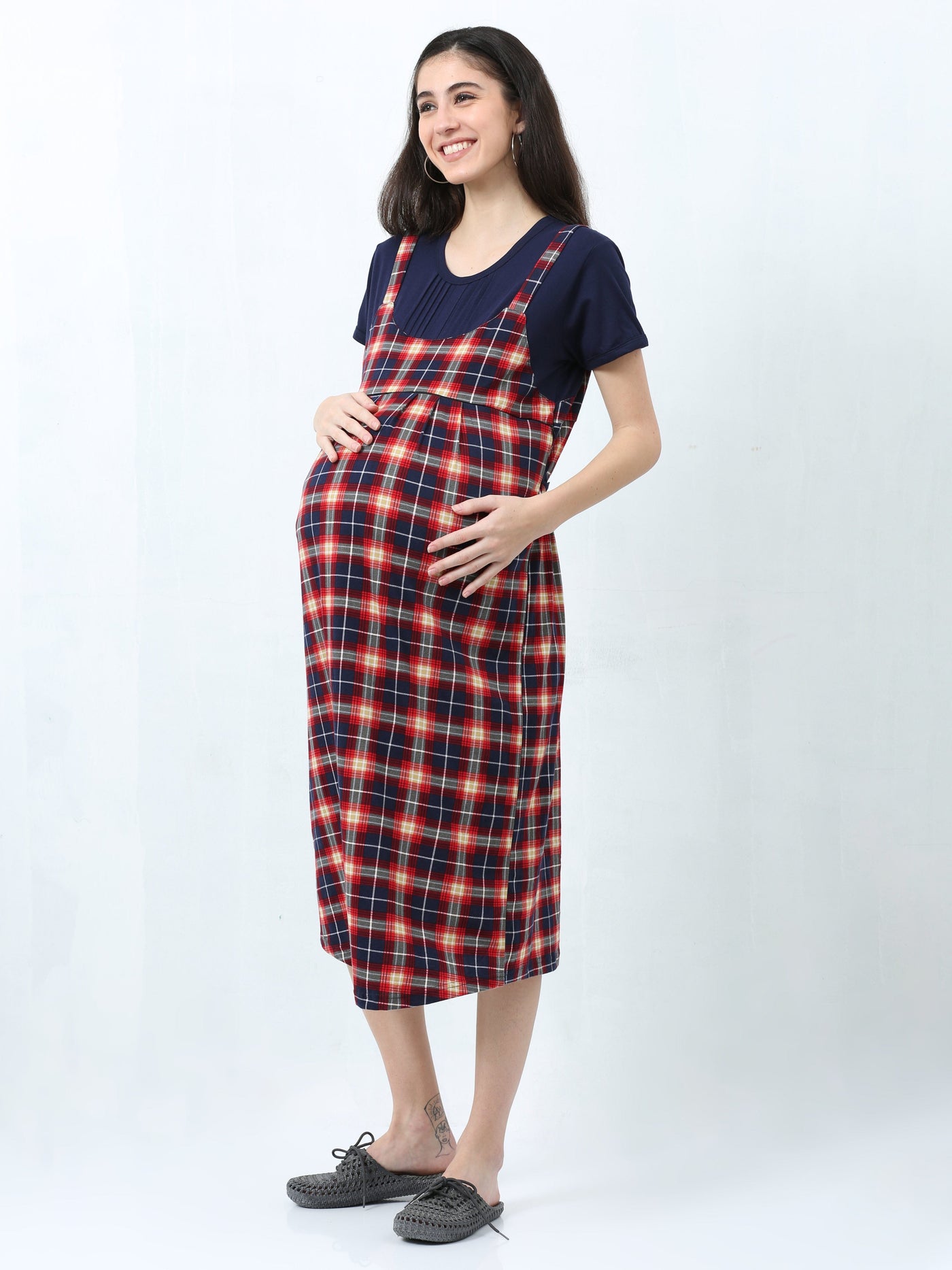 Hosiery Cotton Maternity Nighty Red & Yellow