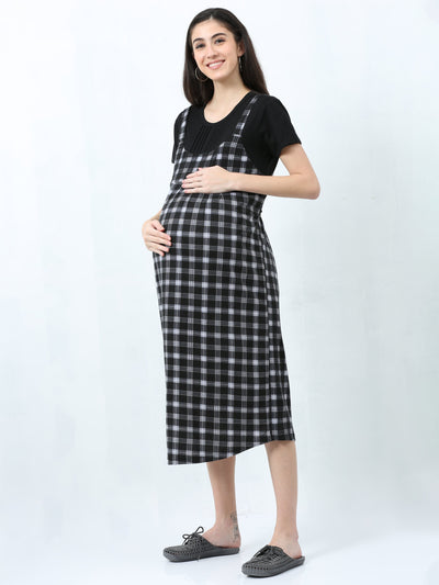 Hosiery Cotton Maternity Nighty Black & Grey
