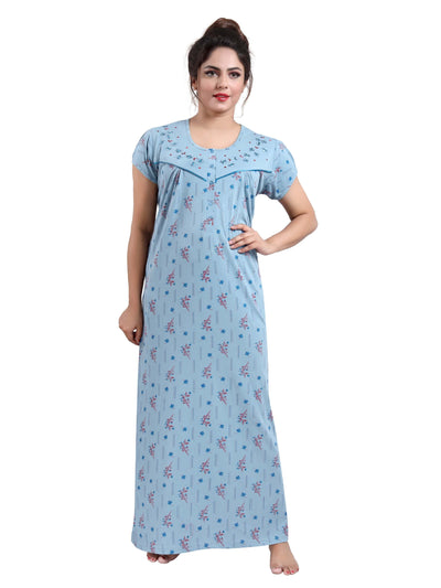 Pale Blue Cotton Blend Designer Nighty 