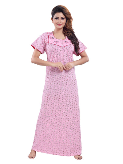 Pink Cotton Blend Designer Nighty